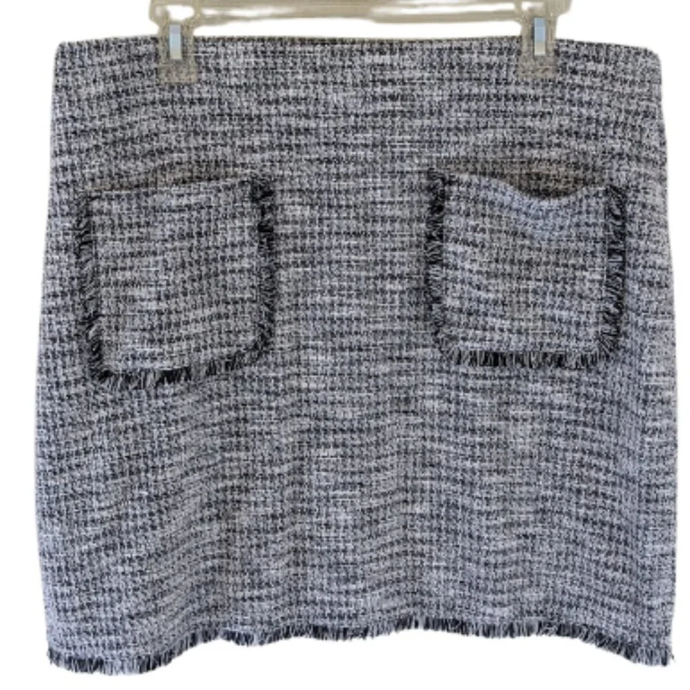 Ann Taylor LOFT Black/White  Pull-on Tweed Mini Skirt Size L - Picture 2 of 7